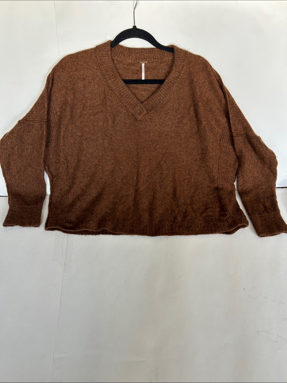 Free People Men's V-Neck Sweater in Warm Brown - Picture 1 of 5